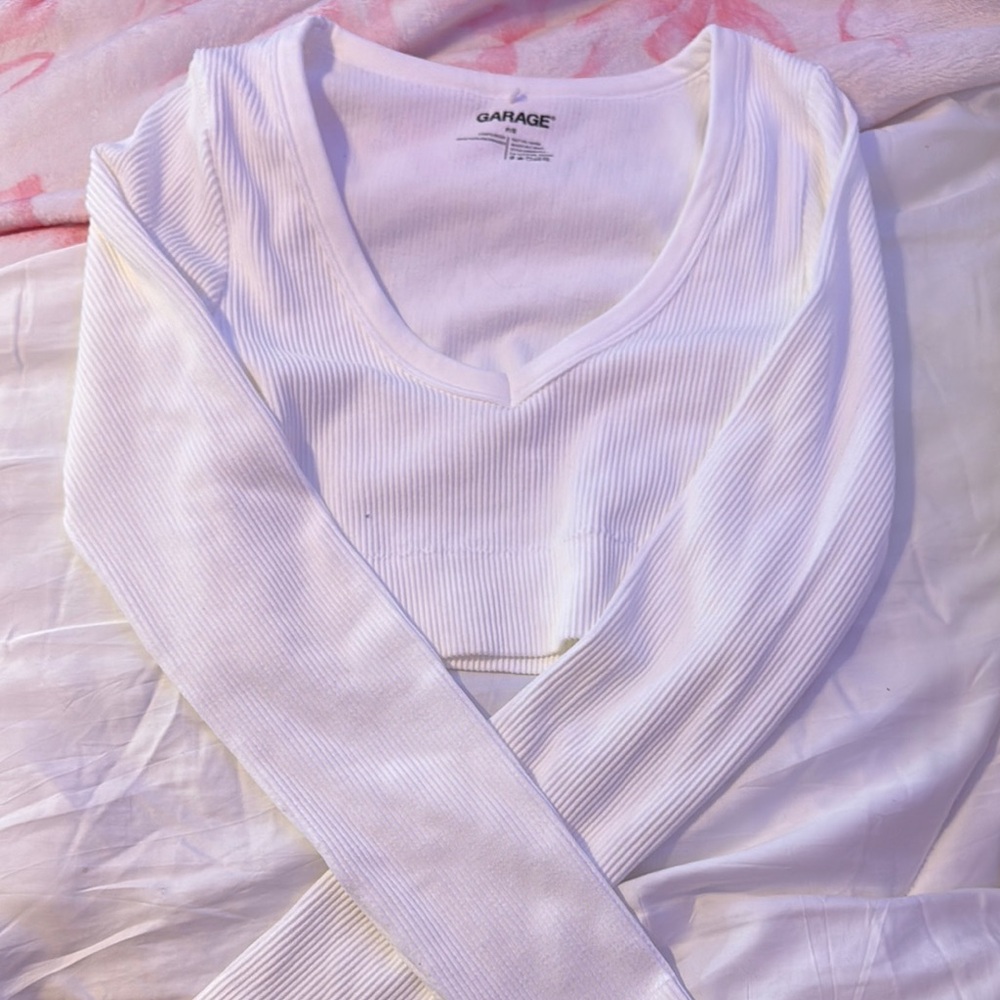 Garage White Ribbed Crop T-Shirt